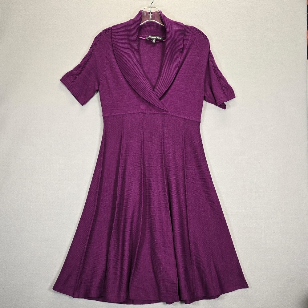 Jones Wear Dress Womens Purple Sweater Dress Short Sleeve Roll Neck Overlay Sz S